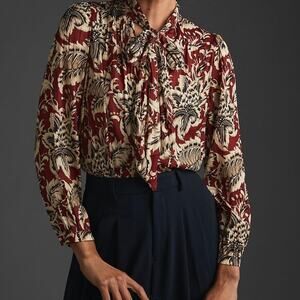 NWT By Anthropologie Tie-Neck Blouse - Size M MSRP $128